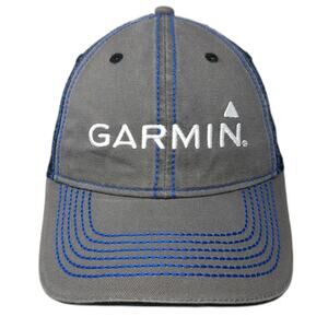Garmin Trucker Hat Gray One Size Mesh Snapback Blue Contrast Stitching Logo